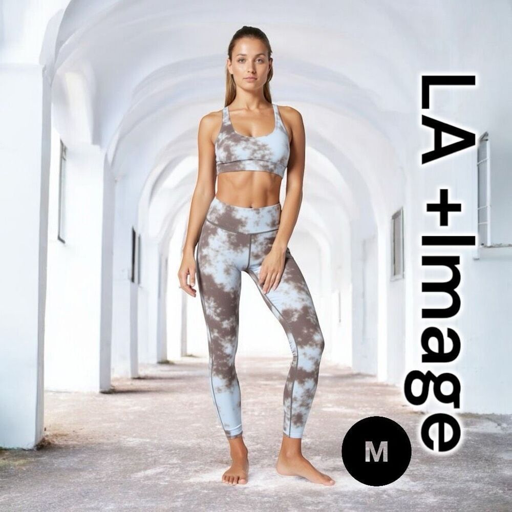 LA + Image Two Piece Active wear Set legging & Sports Bra Tie Dye Tan Women’s M